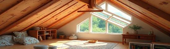 artistic web graphics, imaginative, painting, photorealistic, cozy attic with skylight, highly detailed, digital palettes, hyper-real textures, bright and bold, natural skylight flooding, shot with a 60mm lens.