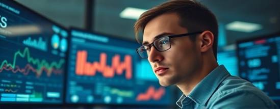 data-driven socialmedia analytics, concentrated expression, analyzing data charts, photorealistic, corporate office with digital screens, highly detailed, animated infographics and graphs, intricate data visualizations, cool tones, soft fluorescent lighting, shot with a 35mm lens.